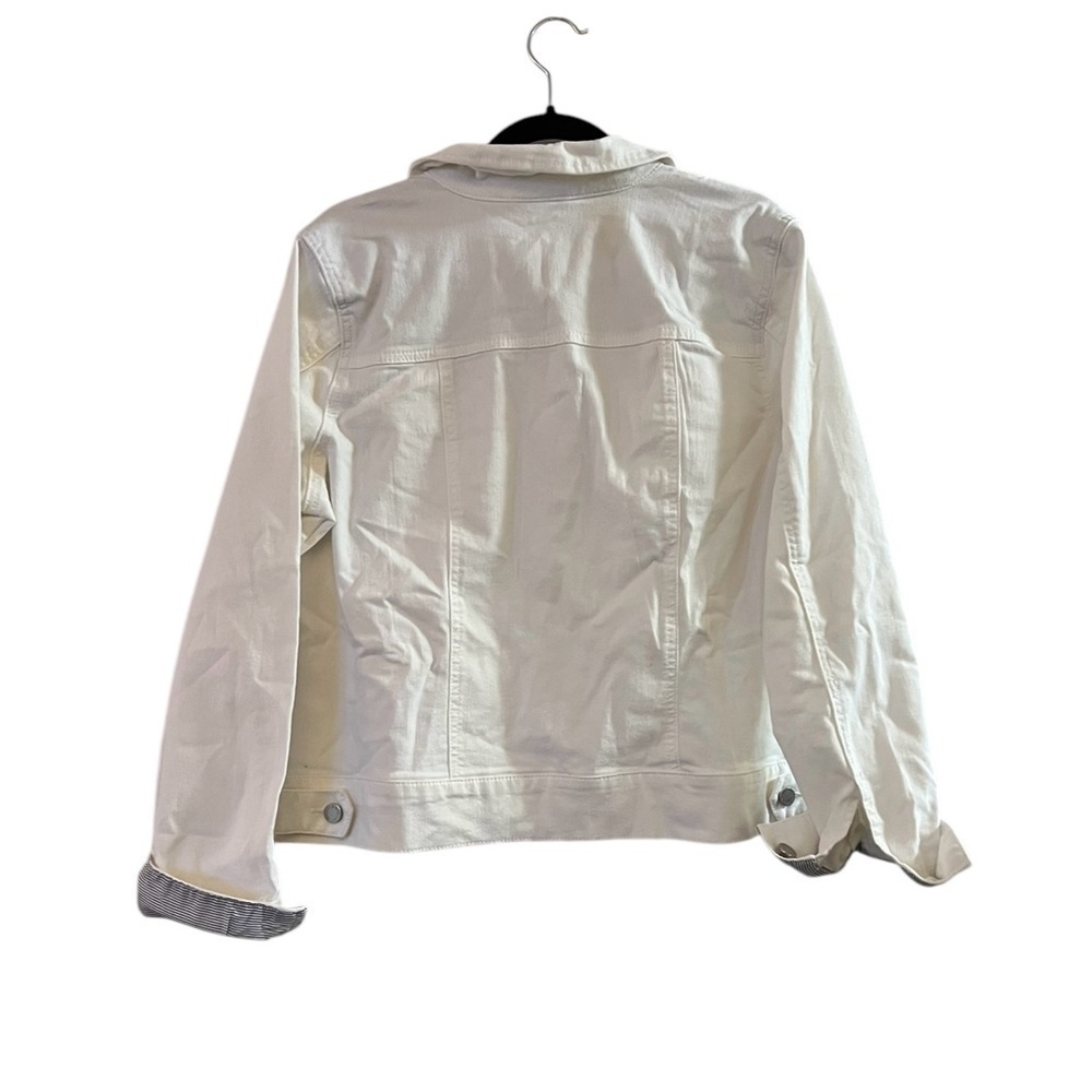 NWT Market & Spruce White Denim Jean Jacket w/ Blue Striped Fold Up Cuff, 1X - Picture 2 of 6
